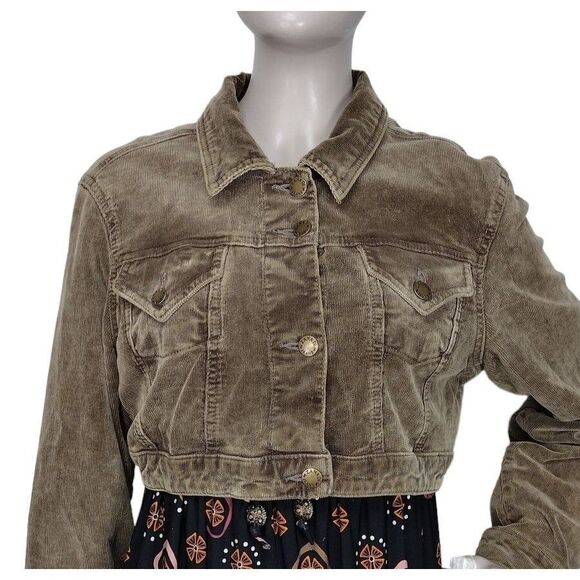 Vintage 90s Y2K Zana Di ZD Brown Corduroy Cropped Button-Up Jacket Size L/XL - Picture 4 of 9